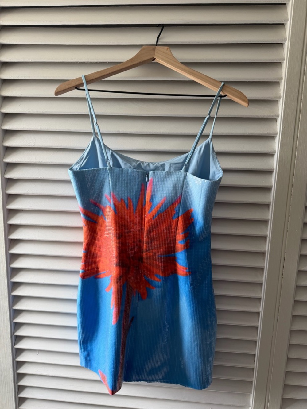 Blue sequin mini with orange flower - Picture 3 of 5